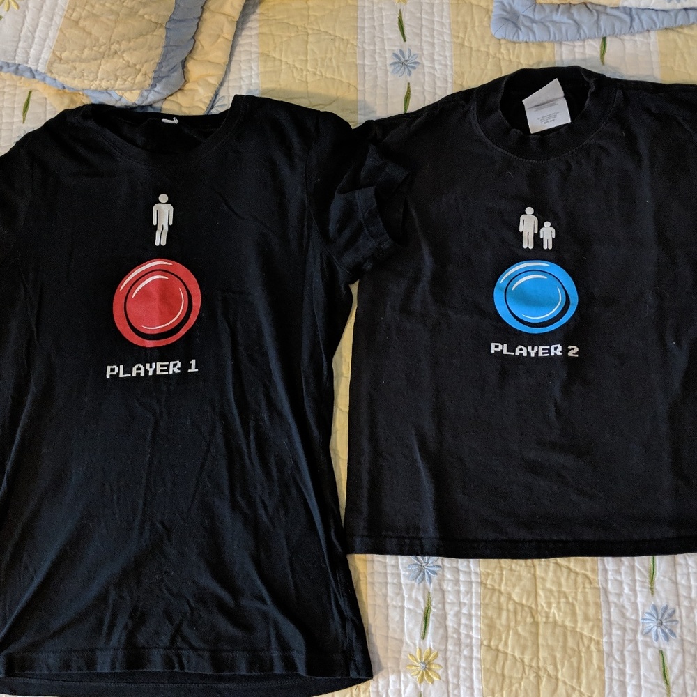 Gamer Mom and Kid Tee Shirt Set Player 1/Player 2